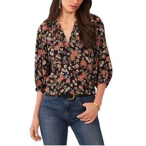 Vince Camuto Floral Printed Split-Neck Raglan-Sleeve Blouse